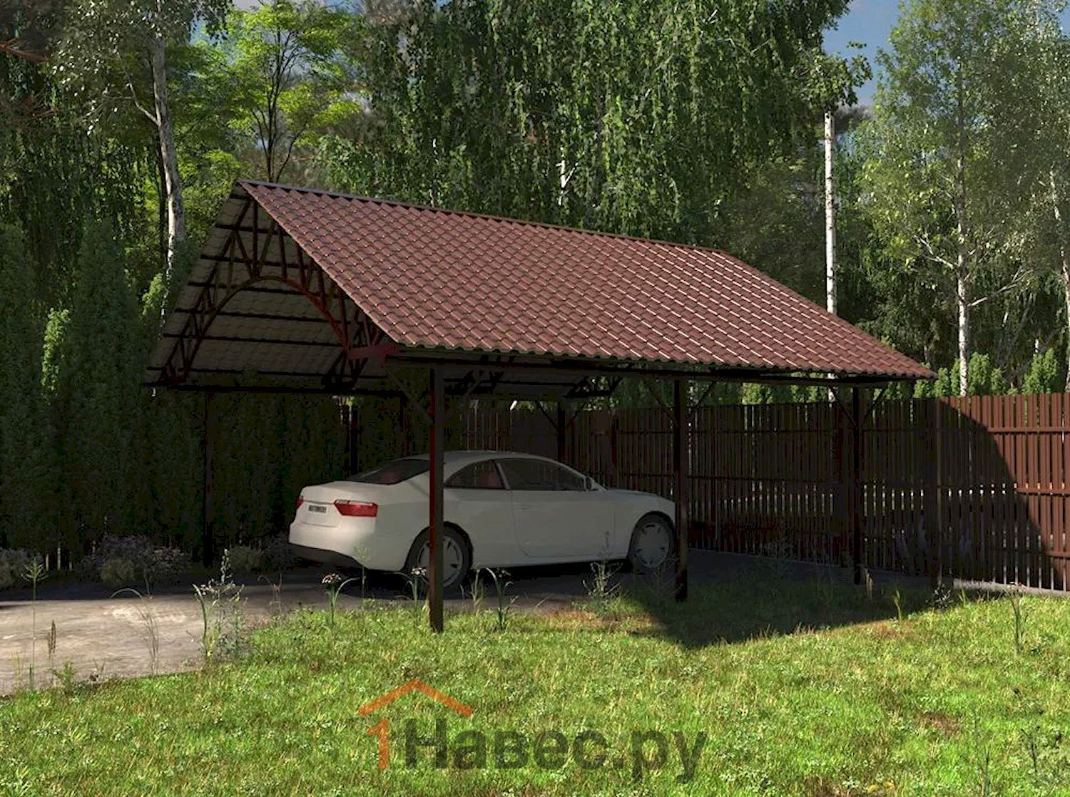 Двускатный навес-гараж из металлочерепицы